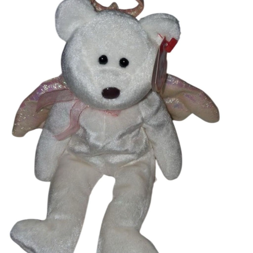 TY Beanie Babies Halo the Angel‎ Bear Plush 1998 Vintage White Bear